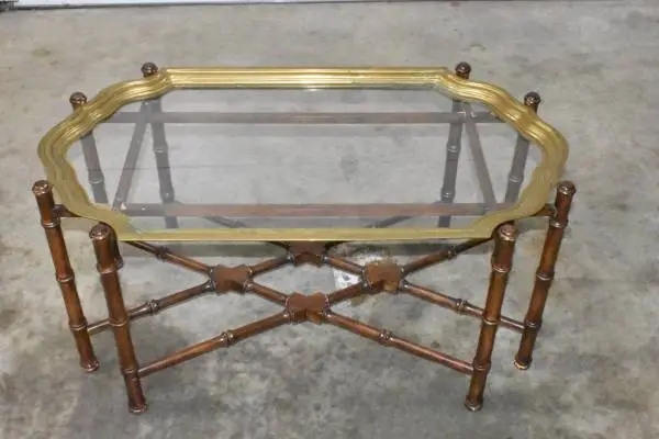 Hollywood Regency Bamboo Table wBrass & Glass Tray(delivery available)