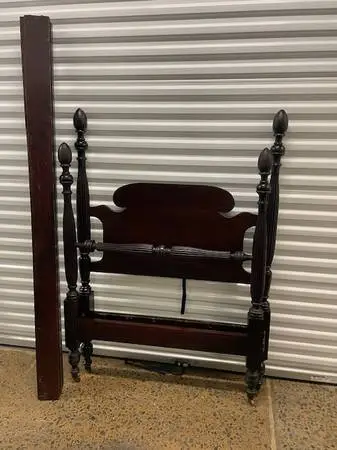 Antique mahogany four post twin bed with side rails