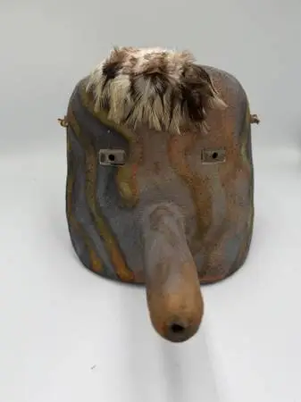 Raku Native American Mask / Feathers- 7.5X7.5X7.5