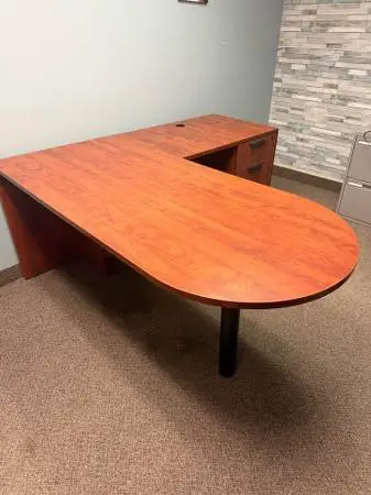 2 Cherry 6 X 7 Peninsula L Shaped Desk w/ 3 Drawer Locking BBF File