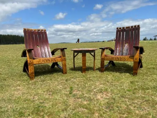 Wine Barrel Adirondack Chairs and Table