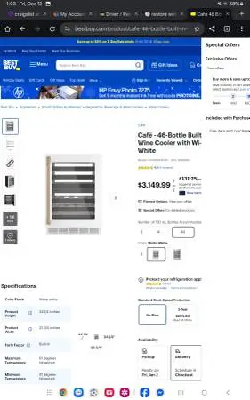 Ge Cafe 46 Bottle Wine Cooler with Smart Technology- Brand New