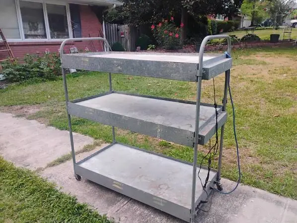 VINTAGE Galvanized 3 tier Grow Light on wheels!