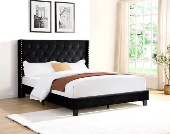 BRAND NEW UPHOLSTERED PLATFORM BED WITH PLUSH MATTRESS (FREE DELIVERY)