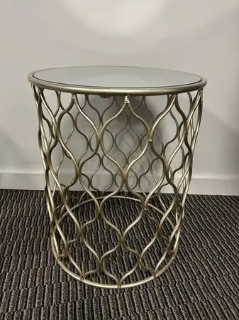 Gold Metallic Accent Table with Mirrored Top