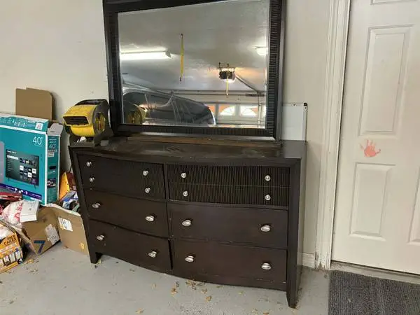 Six-Drawer Dresser with Large Mirror - Good Condition