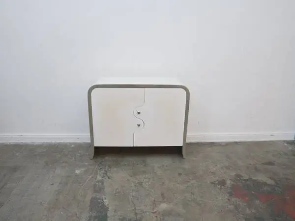 Caracole 2-Door White and Silver Cabinet 38.5 W x 14 D x 32 H