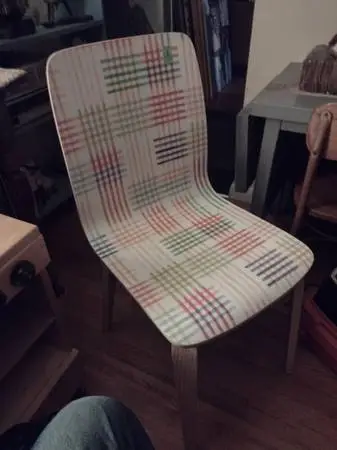 Ikea plaid wooden chair