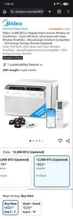 Midea 12,000btu U shaped window ac