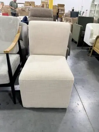 Spruce & Spring Idina Linen Fabric Dining Chair with Casters Oatmeal