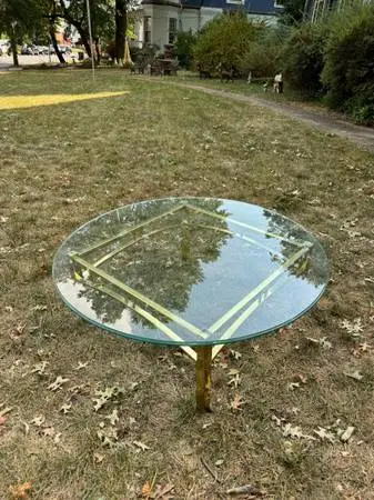 Vintage mid century modern brass and glass top coffee table