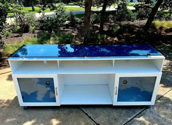Modern Contemporary Wood & Glass Credenza by Ashley