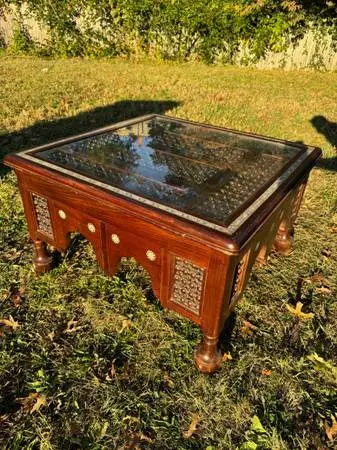 Antique Early 20th-Century Moroccan Mother-Of-Pearl Inlaid coffee tabl
