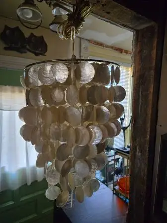 Mid Century Capiz Shell Swag Lamp