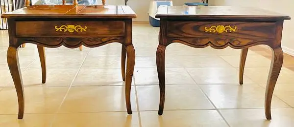 Vintage Henredon Wood Side Tables Matching Pair With Drawers