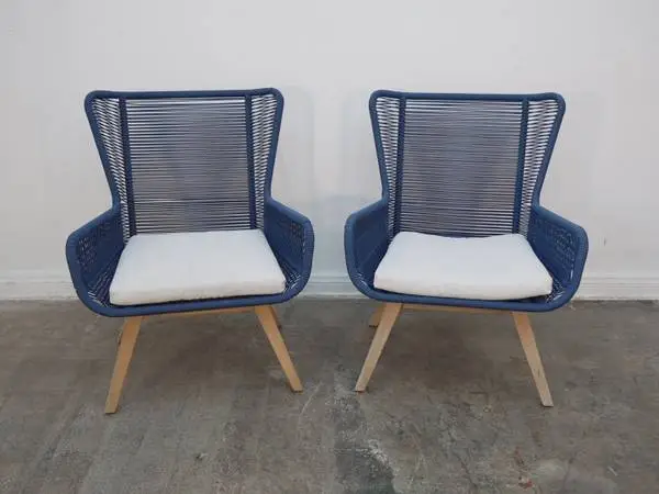 Set of two Woven Outdoor Chair in Blue AS-IS $299.00 28 W x 24 D x 3