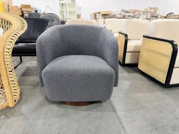 Wade Logan Caysey Gray Boucle Upholstered Swivel Accent Chair