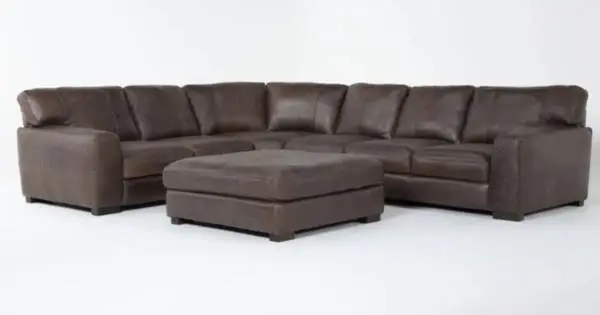 LIVING SPACES ITALIAN BROWN LEATHER DOWN SECTIONAL