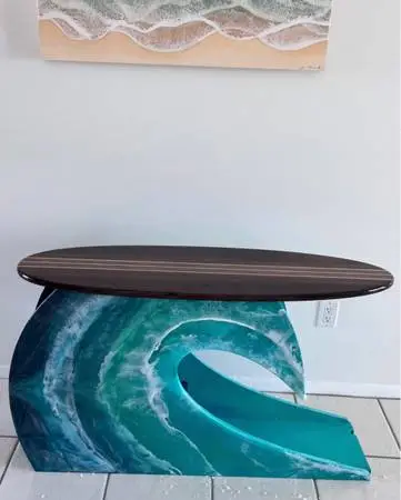 Surfboard Epoxy Ocean Wave Table – Handmade Coastal Furniture