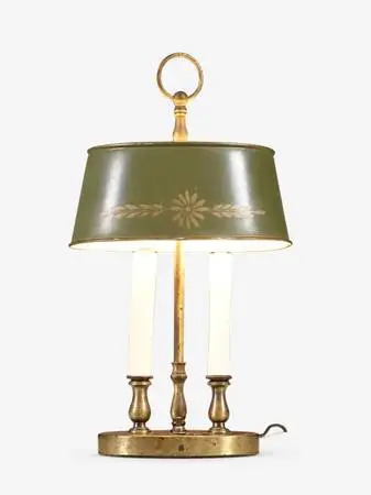 Vintage French Bouillotte Style Brass & Painted Tole Table Lamp, c.196