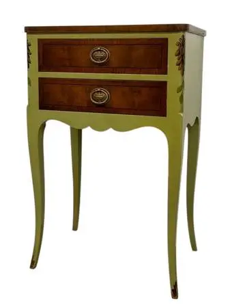 Vintage John Widdicomb Two Drawer Painted Side Table with Cabriole Legs.