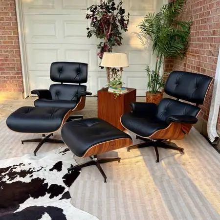 Herman Miller Eames style replica chairs with ottomans