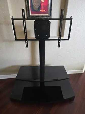 Black metal and glass Two Tier TV Stand