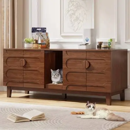 59 Cat Litter Box Enclosure for 2 Cats, Cat Litter Boxes, Walnut Hidden Litter