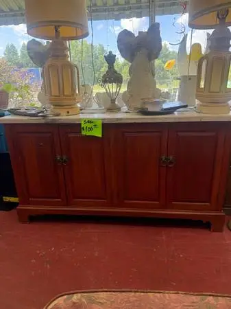 Vintage Wood Credenza / Sideboard with Marble Top