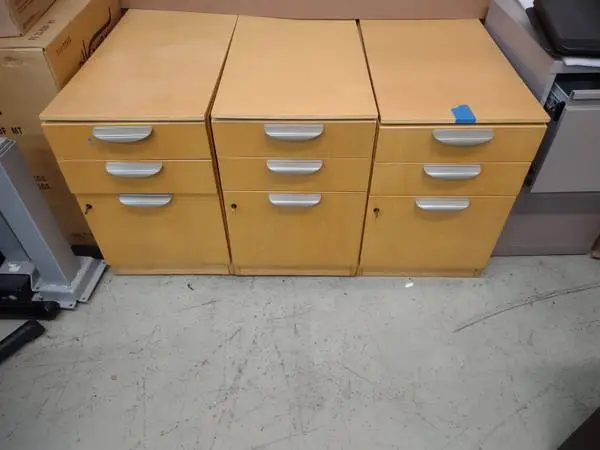 Herman Miller Maple Locking Wood 3 Drawer File Cabinets w/folders