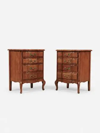 Pair of Vintage French Provincial Cherry Wood Night Stands w/ Brass Ha