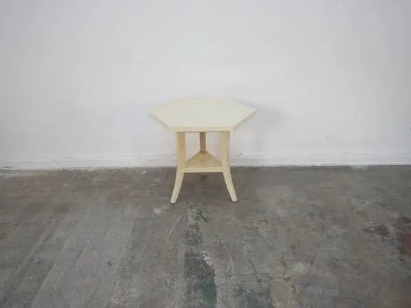 Wood Hexgaon Shape Side Table w/ Star Inlay 27D x 23W x 24.5 H