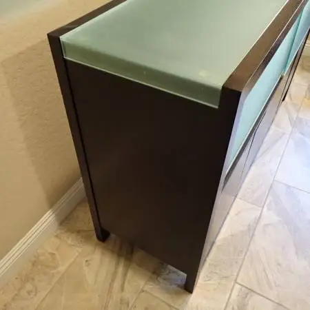 Modern Solid Wood 59 Media Console Crate & Barrel Style Frosted Glass