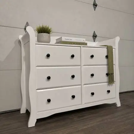 White 6-Drawer Nursery Dresser w/ Black Knobs, Like New