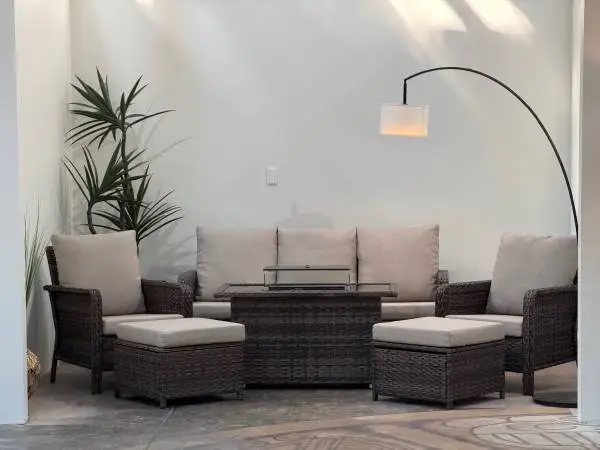 Luxury 6-Piece Outdoor Patio Conversation Set w/ Gas Fire Pit Table 🔥