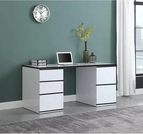 *New 72Wx24D Gray Nebula Top Desk w/2 White Locking File Cabinets