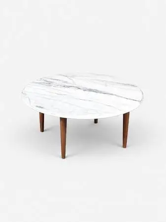 Italian Carrara Marble & Walnut Coffee Table, c.1960’s