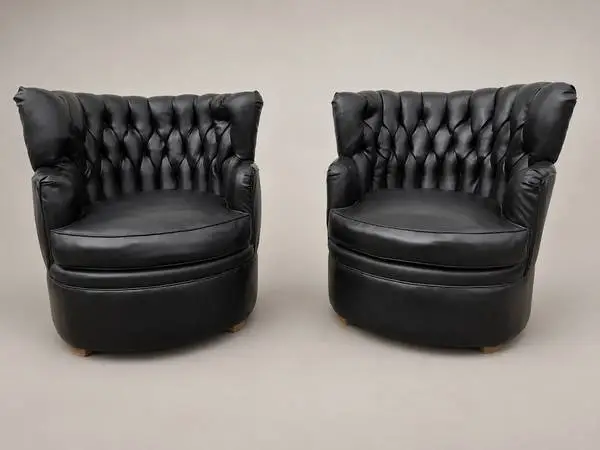 Mid Century Regency Tufted Club Chairs