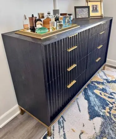 Modus Furniture Kentfield 8-Drawer Dresser — Black Drifted Oak + Brass