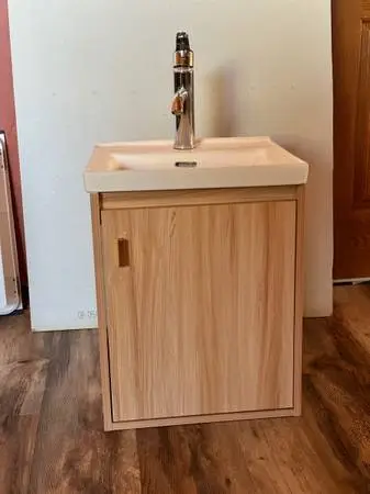 Small floating sink w/ vanity mirror