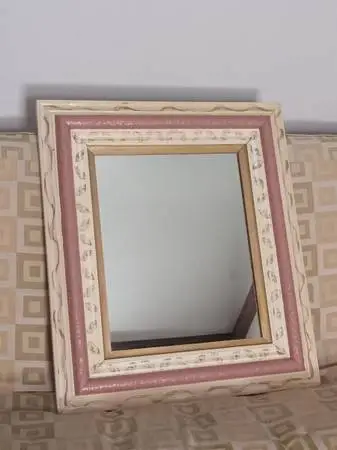 30.5x26.5 Cottagecore Shabby-Chic White/Pink Wooden Framed Mirror