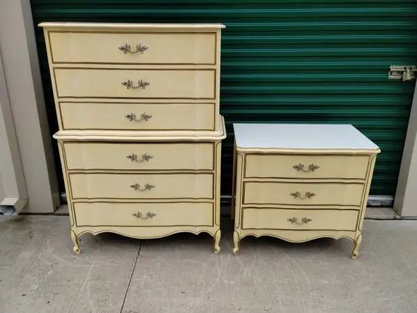 Vintage 1970s French Provincial Tall Chest + Bach Chest - Made in NC!