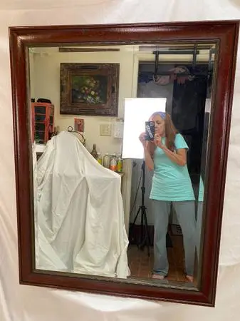 Huge Vintage Beveled Mirror w/ Carved Chocolate Brown Wood Frame