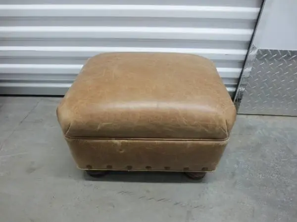 Vintage Handcock and Moore Saddle Leather Ottoman: 17 x 15 x 12