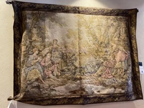 Antique TAPESTRY W/IRON ROD - 56 X 45