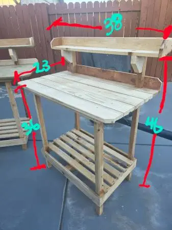 potting wood table work bench outdoor mud bar