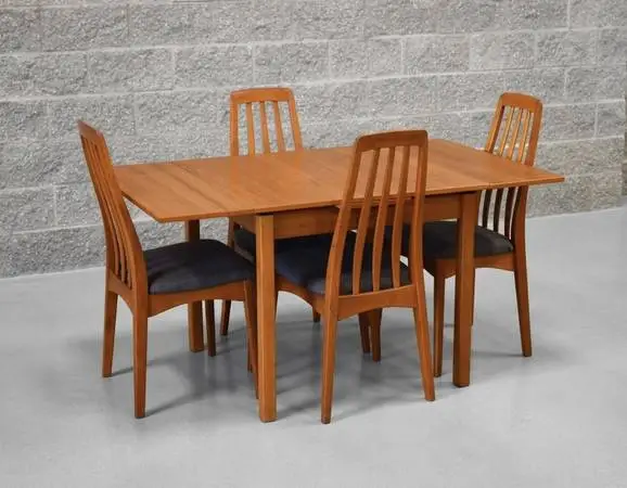 Restored Danish teak extendable dining set (table and four chairs)
