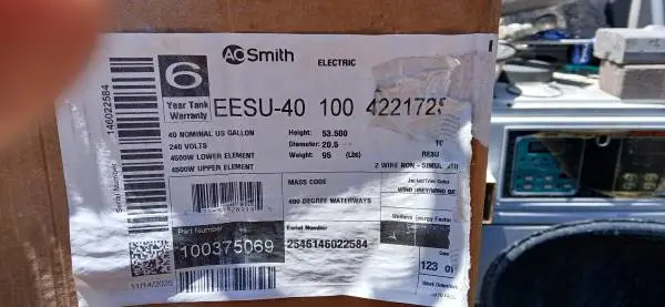 NEW 40 GALLON ELECTRIC WATER HEATER