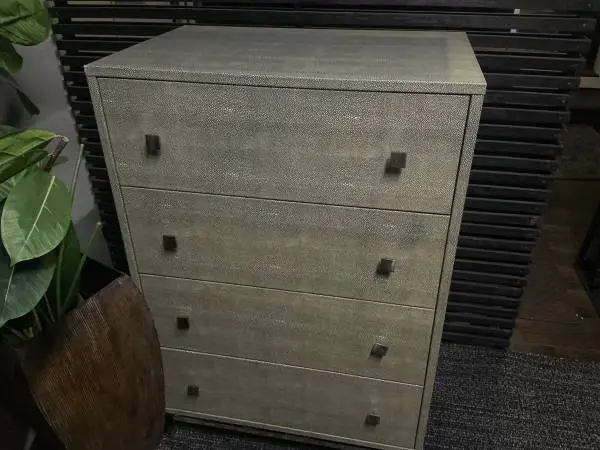 Orig $2600 TWO Crate &Barrel SHAGREEN Sharkskin Leather Dressers