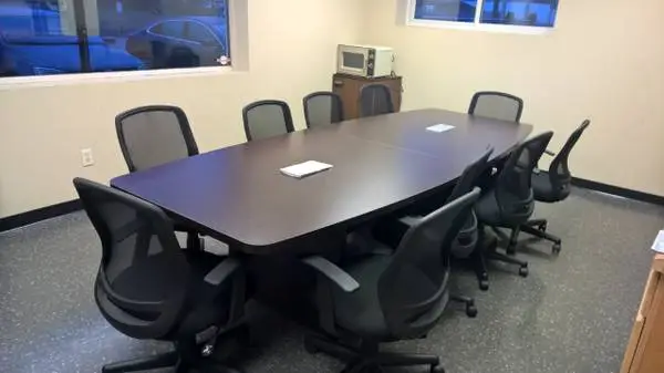New in Box Espresso 10ft Boat Shaped Conference Table w/Power Reg$1315